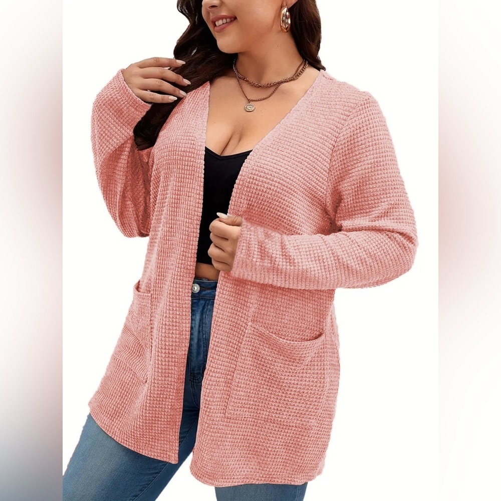 Plus Size Open Front Long Sleeve Knit Cardigan - Picture 8 of 10